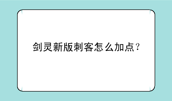 剑灵新版刺客怎么加点？