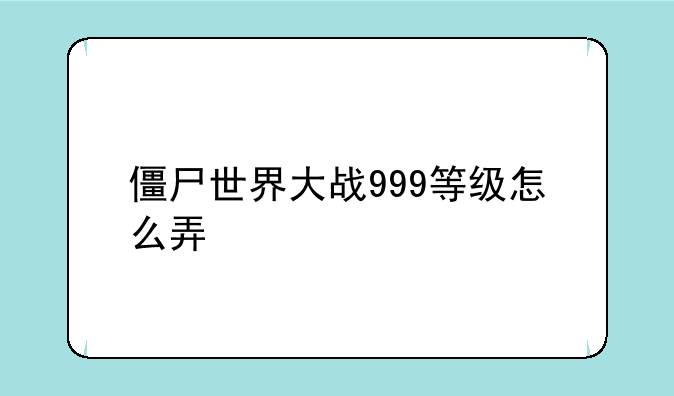 僵尸世界大战999等级怎么弄