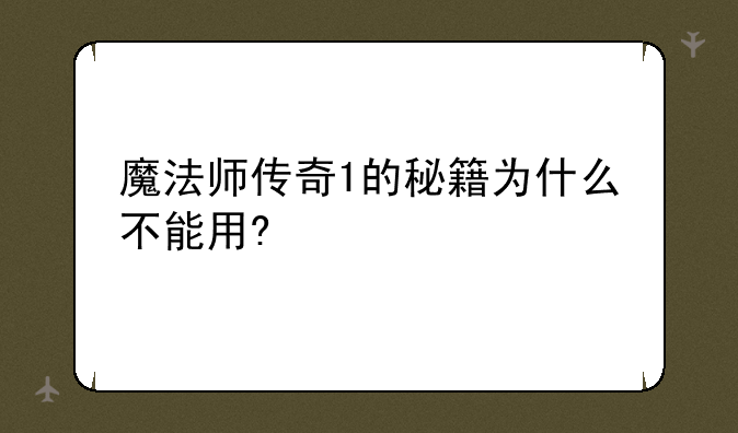 魔法师传奇1的秘籍为什么不能用?