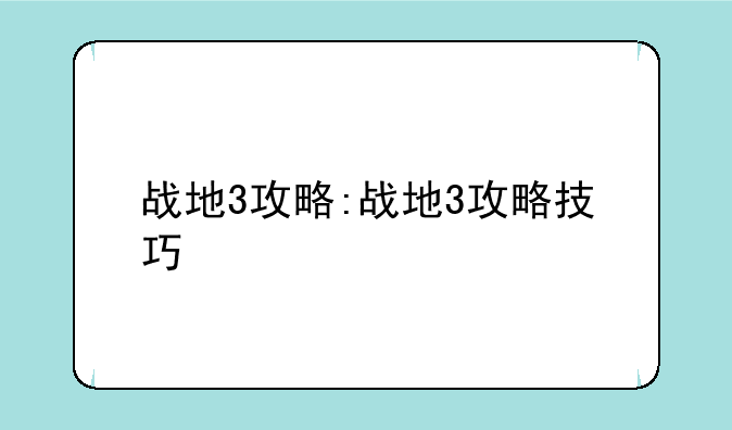 战地3攻略:战地3攻略技巧